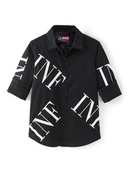 Infinity - Twill Cotton Woven Full Sleeves Solid shirt with Print-Black