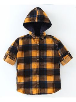 Infinity - Corduroy Cotton Full Sleeves Check shirt with Hoodie-Yellow (Set of 2)