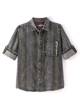 Infinity - Denim Cotton Woven Full Sleeves Striped Shirt-Grey