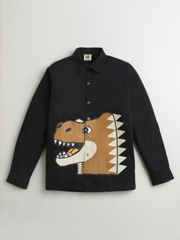 ZIP ZAP ZOOP - Black Dinosaur Print Full Sleeve Collar Neck Cotton Shirt