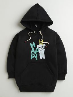 ZIP ZAP ZOOP - Black Happy Print Full Sleeve Cotton Hoodie