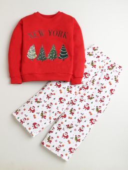 ZIP ZAP ZOOP - Red New York Print Cotton Sweatshirt with Pant (Set of 2)