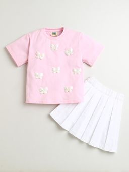 ZIP ZAP ZOOP - Pink Butterfly Patch Cotton T-Shirt with Skirt (Set of 2)