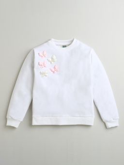 ZIP ZAP ZOOP - White Full Sleeve Cotton Sweatshirt with Beautiful Butterflies