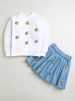 ZIP ZAP ZOOP - White Sequined Cotton Sweatshirt with Skirt (Set of 2)