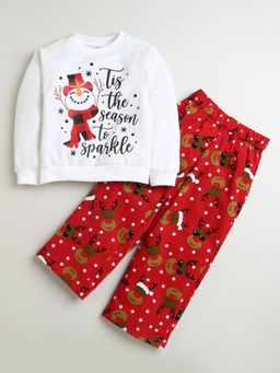 ZIP ZAP ZOOP - White Snowman Print Cotton Sweatshirt with Red Pant (Set of 2)