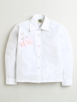 ZIP ZAP ZOOP - Butterfly & Sequined Flower White Cotton Collar Neck Shirt