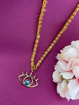 Digital Dress Room - Blue Evil Eye Pendant Chain Long Necklace