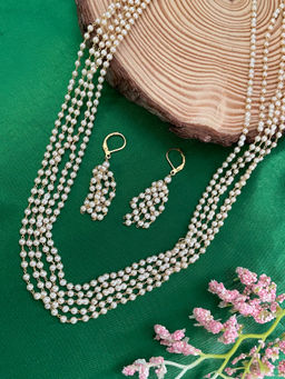 Digital Dress Room - White Pearl 5 Layered Milani Haar Mala Short Necklace Set