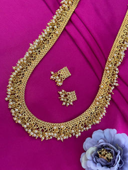 Digital Dress Room - White Heavy Pearl Long Necklace Set