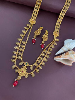 Digital Dress Room - Multi-Color Flower Leaf Long Jewellery Set