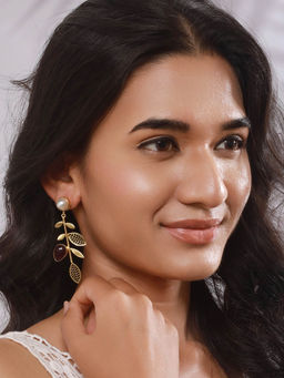 Aatmana - Gold-Plated Red Leaf Shaped Drop Earrings