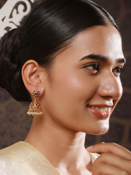 Aatmana - Gold-Plated Faux Ruby Jhumka Earrings