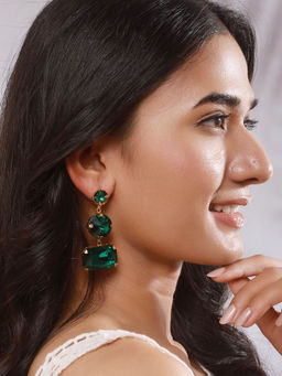 Aatmana - Gold Plated Green Artificial Stones Drop Earrings
