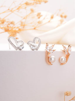 Aatmana - Gold Plated Pearl Beaded and Cz Studded Drop Earrings (Pack of 2)