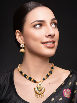 PANASH - Gold-Plated Green Stones Studded Jewellery Set