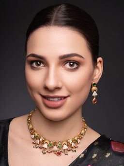 PANASH - Gold-Plated Multi Stones-Studded Jewellery Set