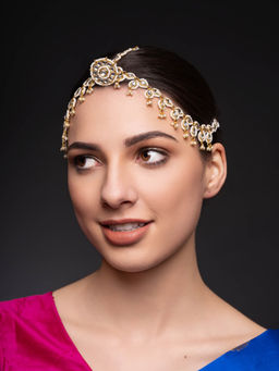 PANASH - Gold-Plated Kundan Studded Pearl Maangtikka