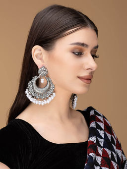 PANASH - White Pearl Stone Chandbali Earrings