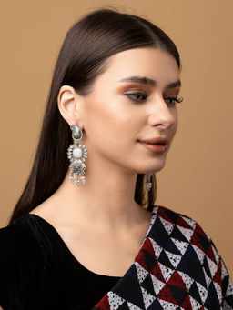 PANASH - Multi-Color Stone Studded Silver Drop Earrings
