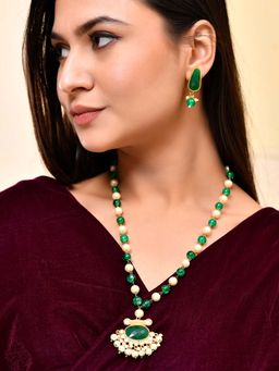 Silvermerc Designs - Green Pearl Beaded Necklace and Earrings Set