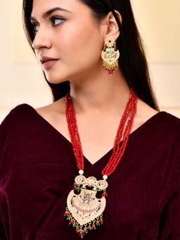 Silvermerc Designs - Red Beaded Gold Plated Jewellery Set