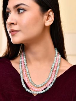 Silvermerc Designs - Triple-Strand Pink and Green Beaded Necklace