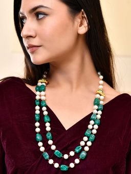 Silvermerc Designs - Green Stone and Pearl Beaded Necklace