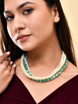 Silvermerc Designs - Green and White Pearl Multi-Strand Bead Necklace