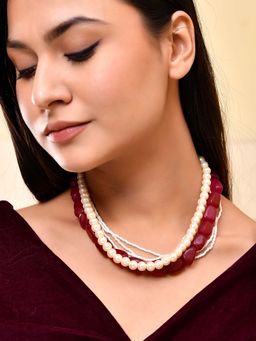 Silvermerc Designs - Red and White Pearl Multi-Strand Bead Necklace