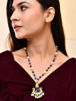 Silvermerc Designs - Navy Blue Beaded Pearl Ornate Gemstone Necklace