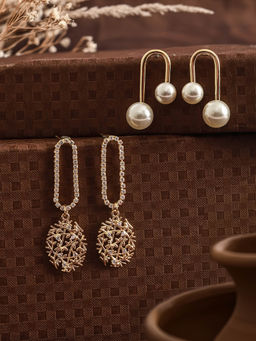 Aatmana - Gold Plated Elegant Stone Pearl Drop Earrings (Pack of 2)