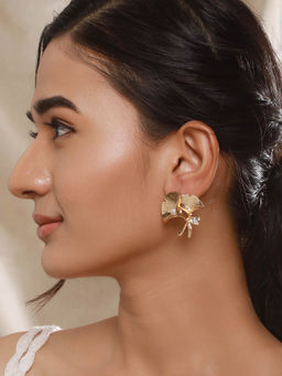 Aatmana - Gold Plated Pearl American Diamond Drop Earrings