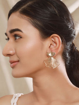 Aatmana - Gold Plated Petal Shaped and Textured Drop Earrings