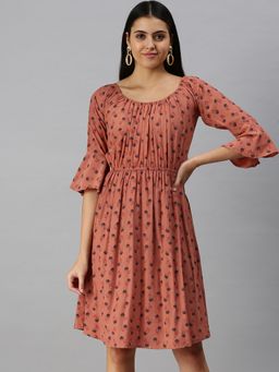 SHOWOFF - Women Rust Floral Round Neck Dress