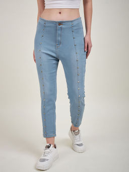 KASSUALLY - Women Blue Clean Look Studded Cropped Jeans