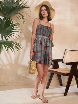 KASSUALLY - Women Casual Grey Floral Print Playsuit