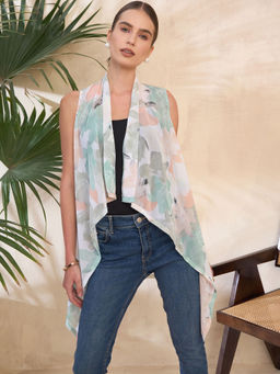 KASSUALLY - Green Casual High Low Floral Printed Shrug