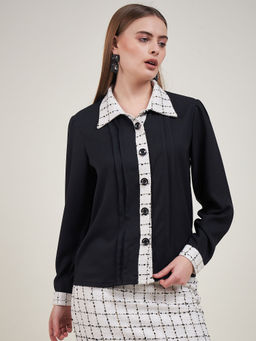 KASSUALLY - Black Casual Solid Tweed Tailored Shirt
