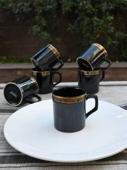Femora - Fine Bone China Glitter Line Pattern With Golden Finish Tea Cups 180Ml 6 Pcs
