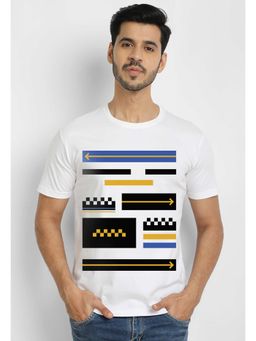 THREADCURRY - Pattern Men White Printed Crew Neck T-Shirt