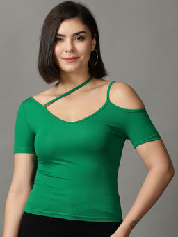SHOWOFF - Women Green Solid Fitted Top