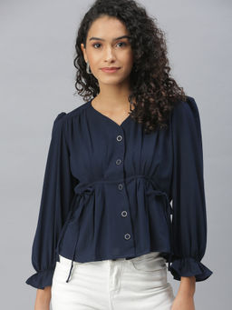 SHOWOFFFF - Women Navy Blue Solid Empire Top