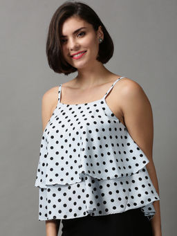 SHOWOFF - Women Blue Polka Styled Back Top