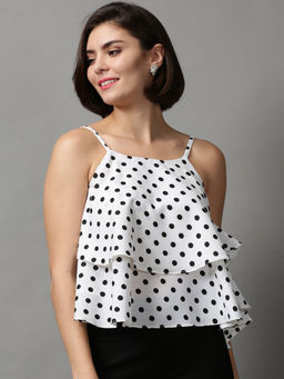 SHOWOFF - Women White Polka Styled Back Top