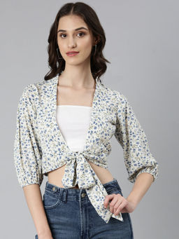 SHOWOFFFF - Women Cream Floral Wrap Crop Top