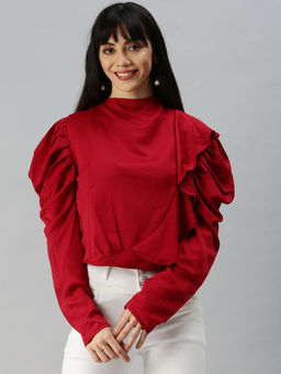 SHOWOFFFF - Women Red Solid Tiered Top