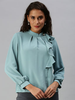 SHOWOFFFF - Women Turquoise Blue Solid Top