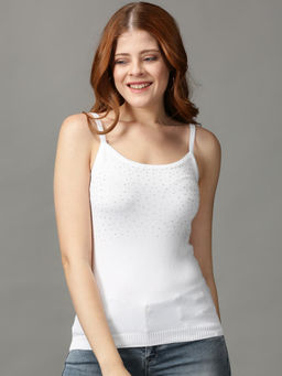 SHOWOFF - Women White Embellished Fitted Top