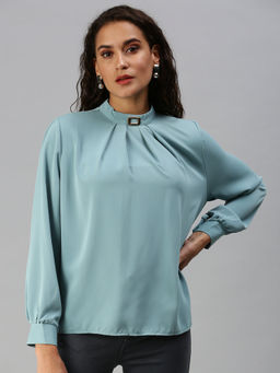 SHOWOFFFF - Women Blue Solid Top